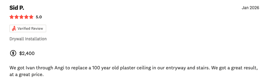 Angi review screenshot - Sid P.