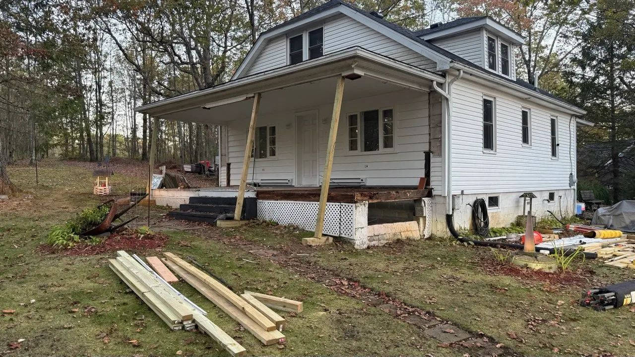Covered porch framing underway