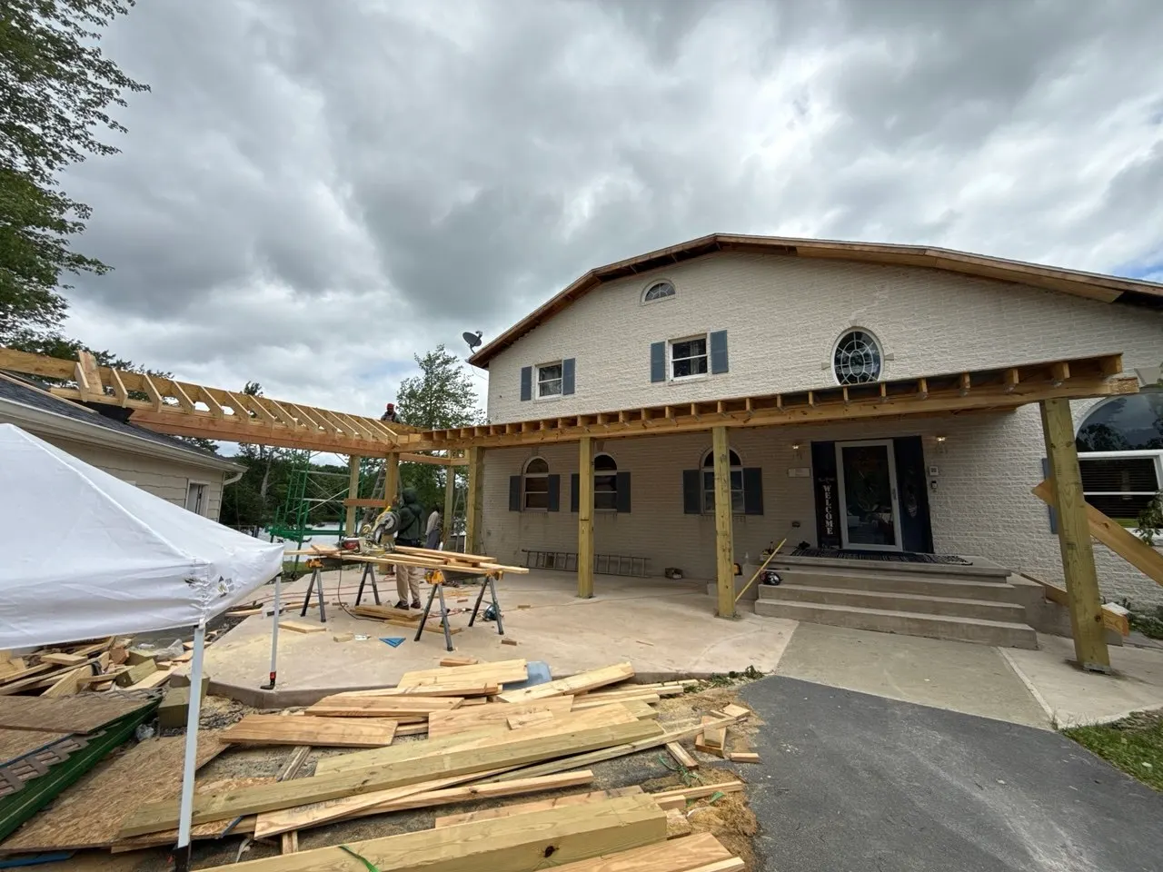 Covered porch ceiling and beams