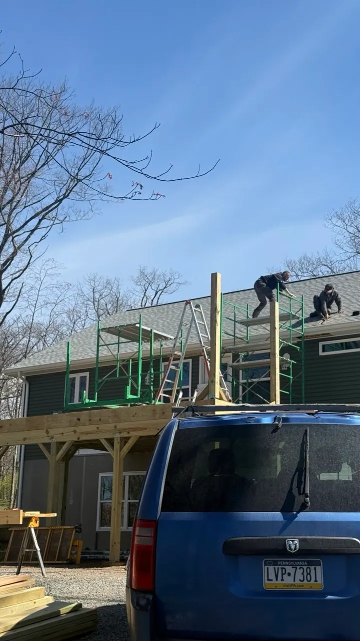 Roof and deck framing on site